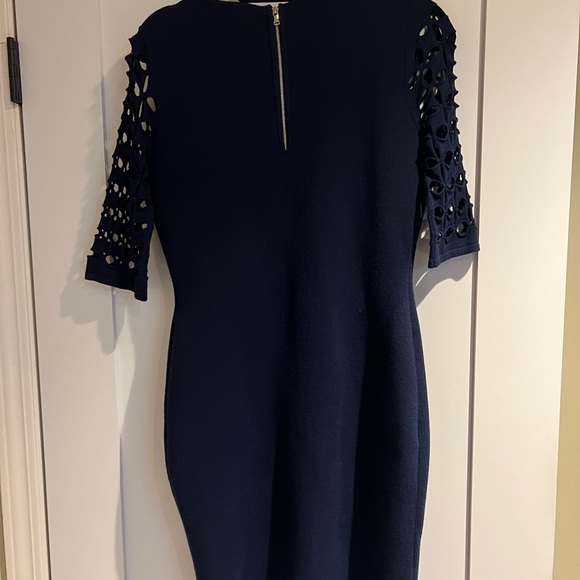 MILLY Navy Lattice Elbow Sleeve Dress - Picture 7 of 11